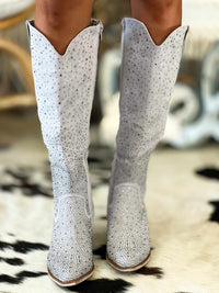 Thumbnail for Grey knee high boots with silver studs