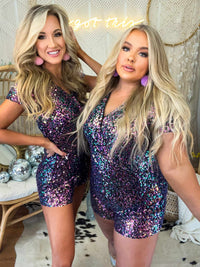 Thumbnail for Party Girl Purple Sequin Romper