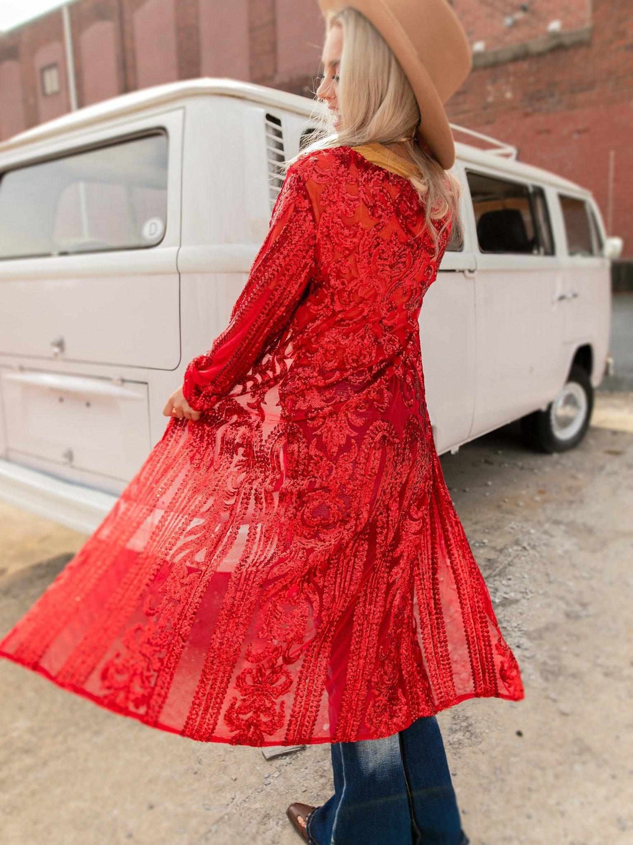 The Royal Sequin Duster - Red