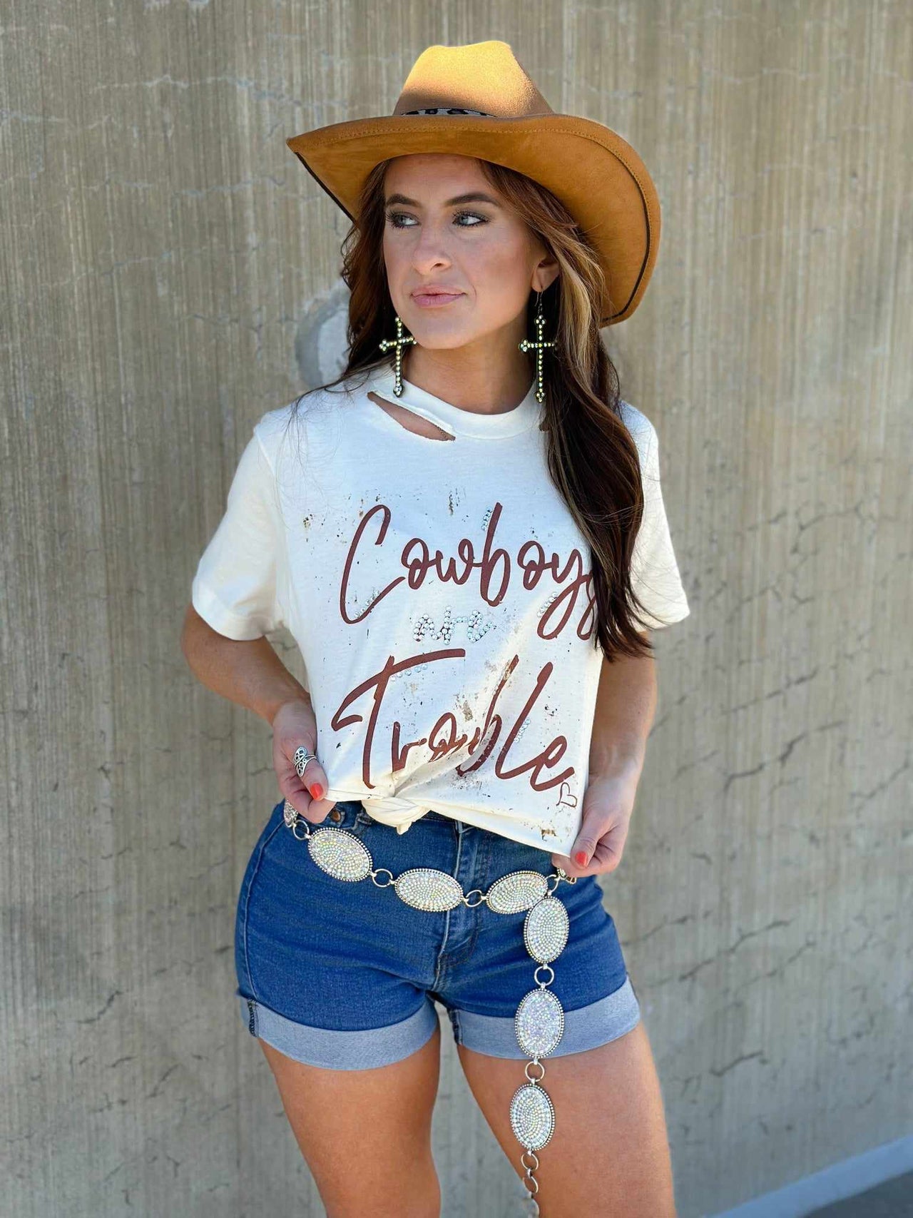 Cowboys Are Trouble Bling T shirt