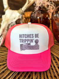 Thumbnail for Hitches Be Trippin Neon Pink Trucker Hat