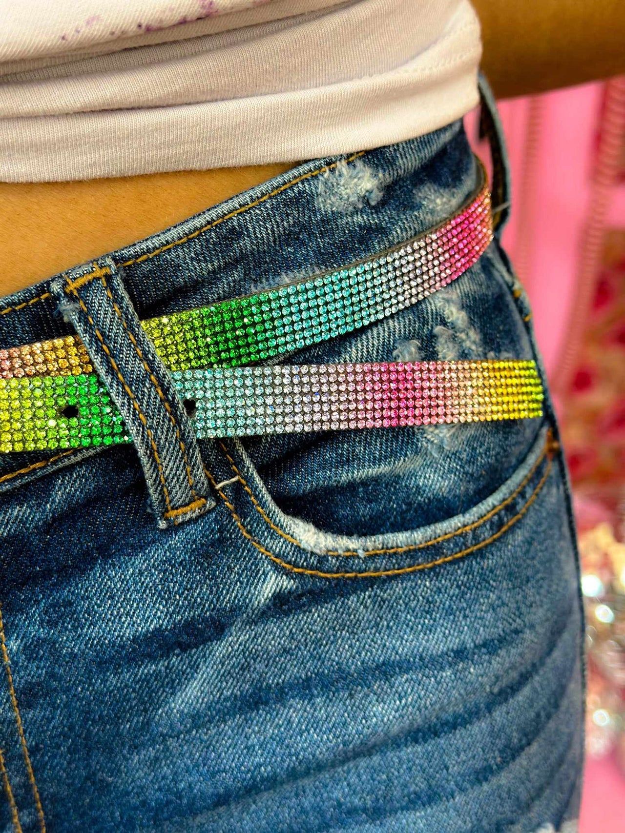 Disco Cowgirl Thin Belt - Rainbow