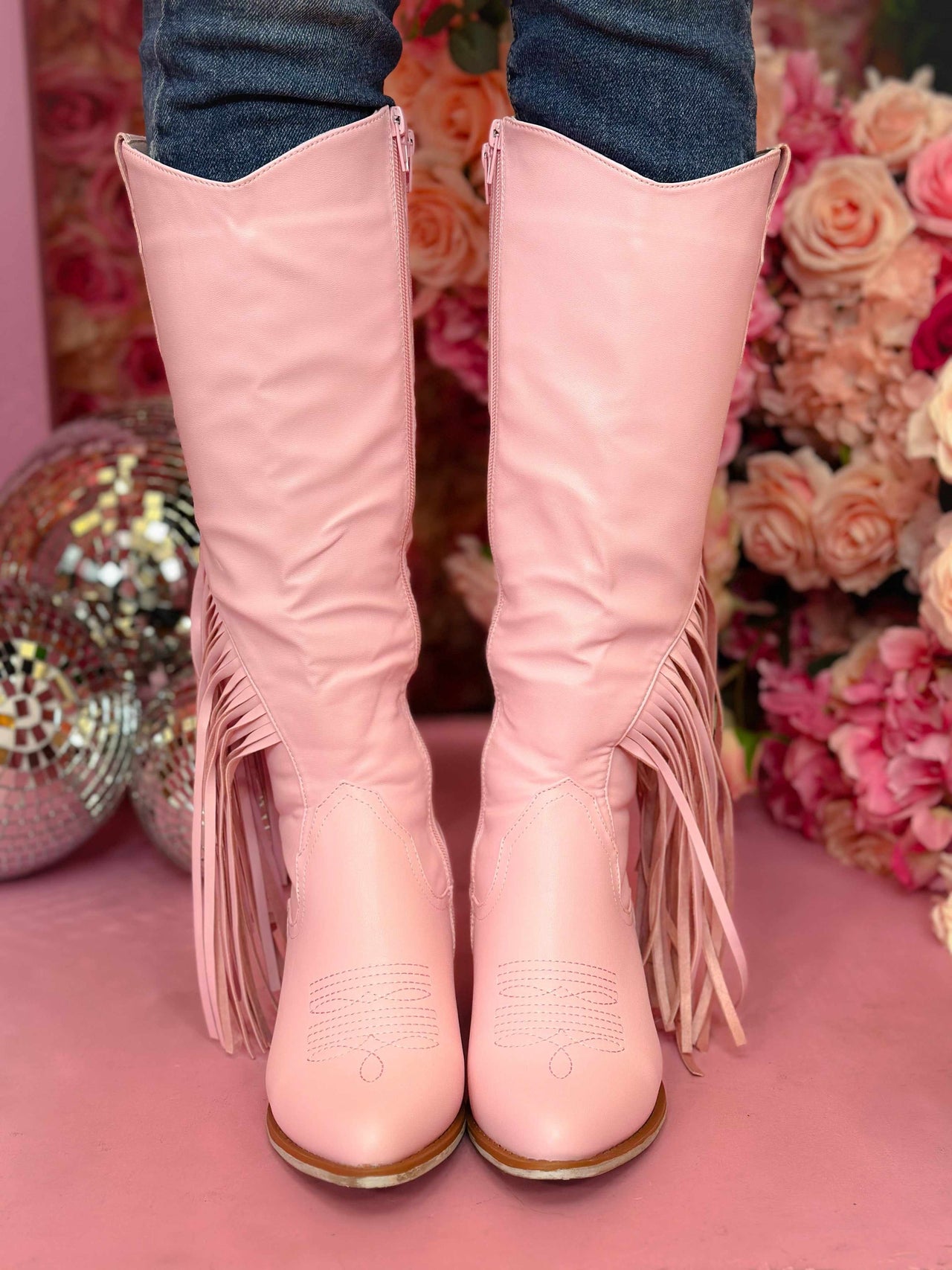 Long Live Cowgirls Fringe Boots - Light Pink