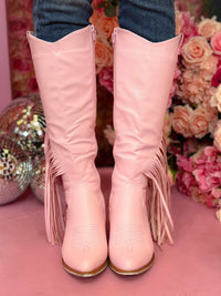 Thumbnail for Long Live Cowgirls Fringe Boots - Light Pink
