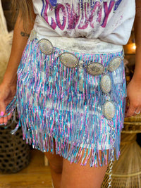 Thumbnail for Multi color tiered sequin fringe skirt.