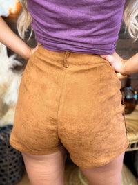 Thumbnail for Camel suede shorts.