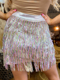 Thumbnail for Keep The Flowers Sequin Fringe Skirt