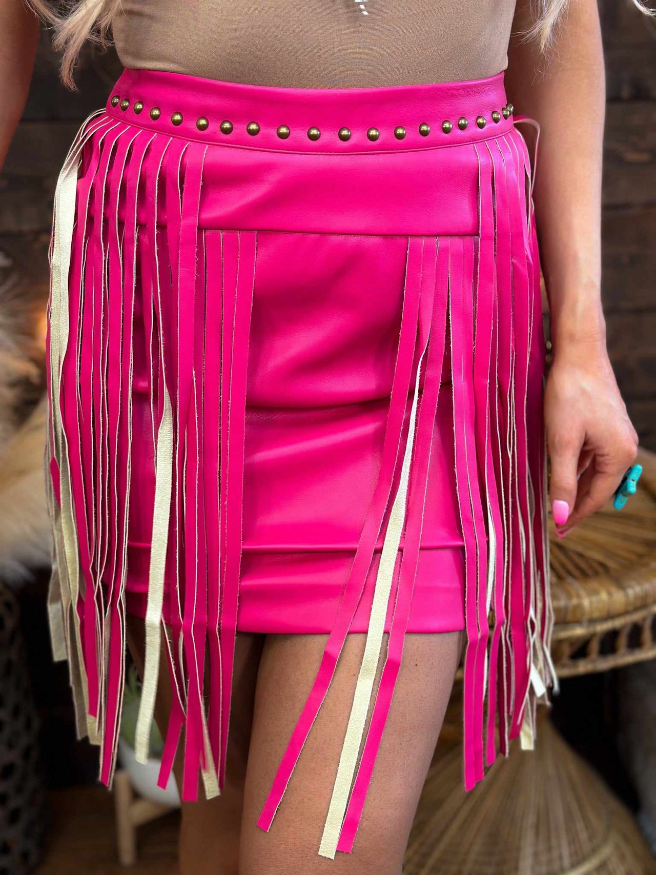 Western faux leather pink mini skirt