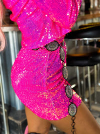 Thumbnail for barbiecore premium pink sequin mini skirt.
