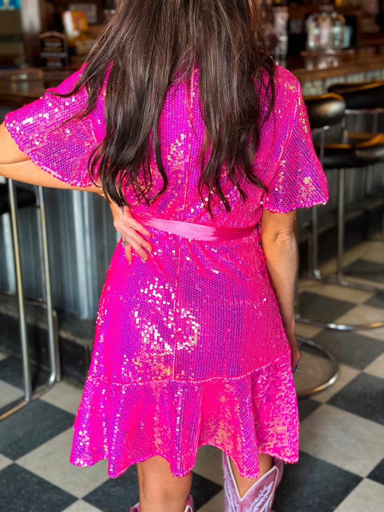 Neon Bandita Pink Sequin Short Sleeve Dress