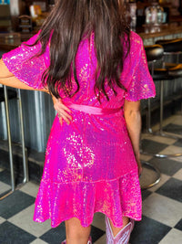 Thumbnail for Neon Bandita Pink Sequin Short Sleeve Dress