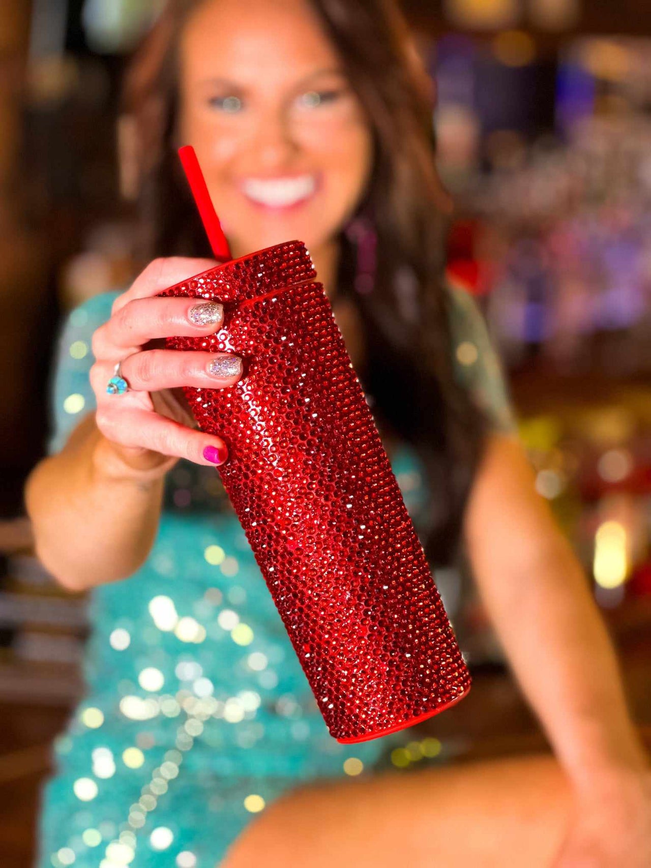 Red Rhinestone Sparkle Tumbler To Go Water Cup.