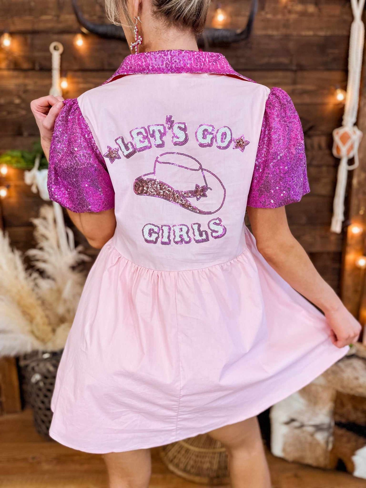 Let's Go Girls Pink Sequin Babydoll Dress