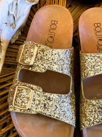 Thumbnail for Beach Babe Glitter Sandal Slides - Gold