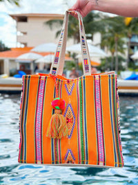 Thumbnail for Orange aztec print tote bag