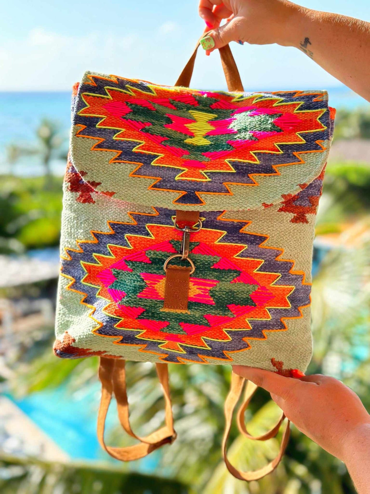 mini backpack in aztec print.