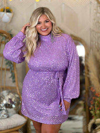 Thumbnail for Modest short sequin dress in purple.