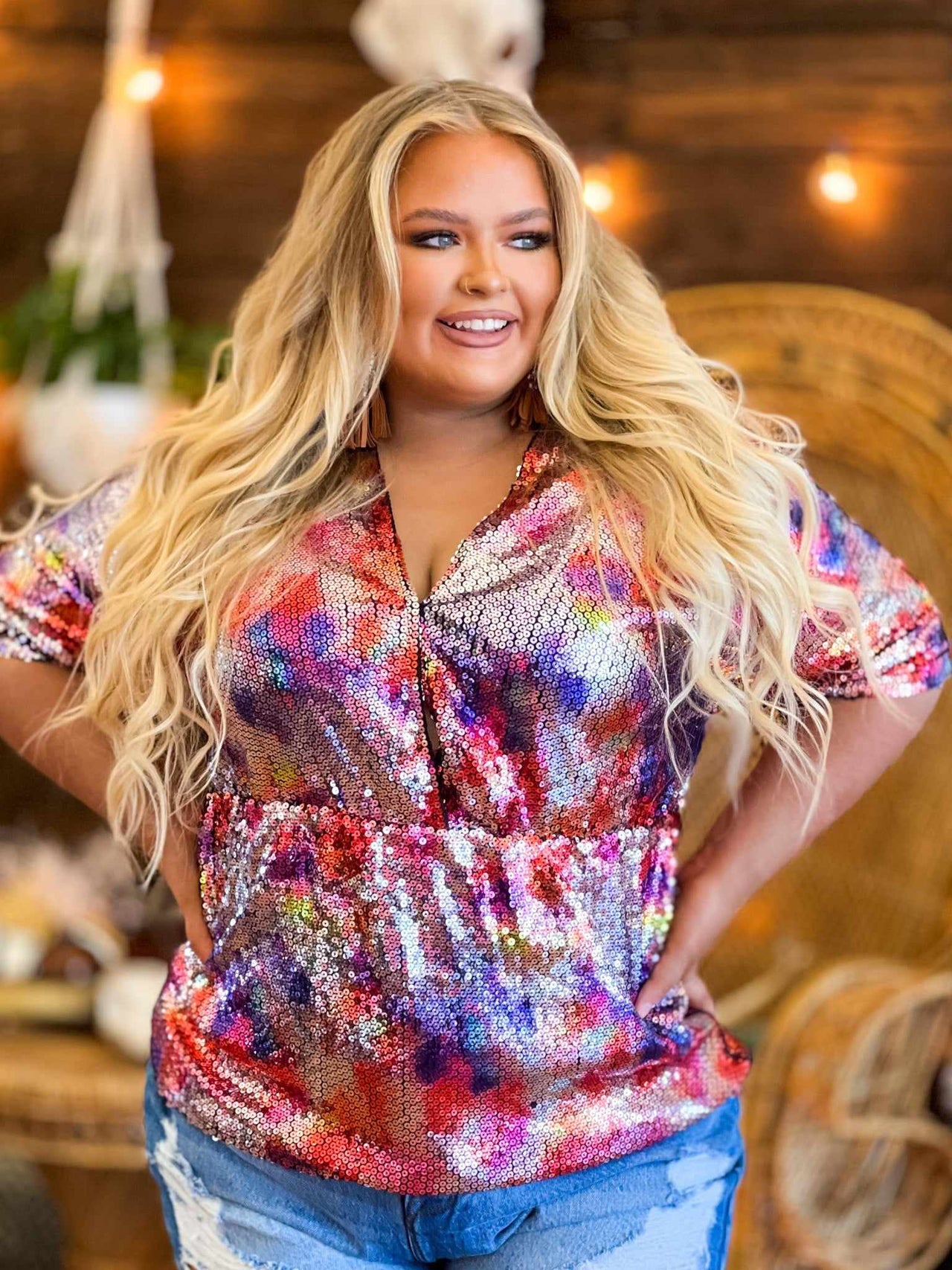 Plus size sequin babydoll top.