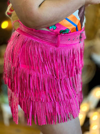 Thumbnail for Premium Flirty Fringe Pink Mini Skirt