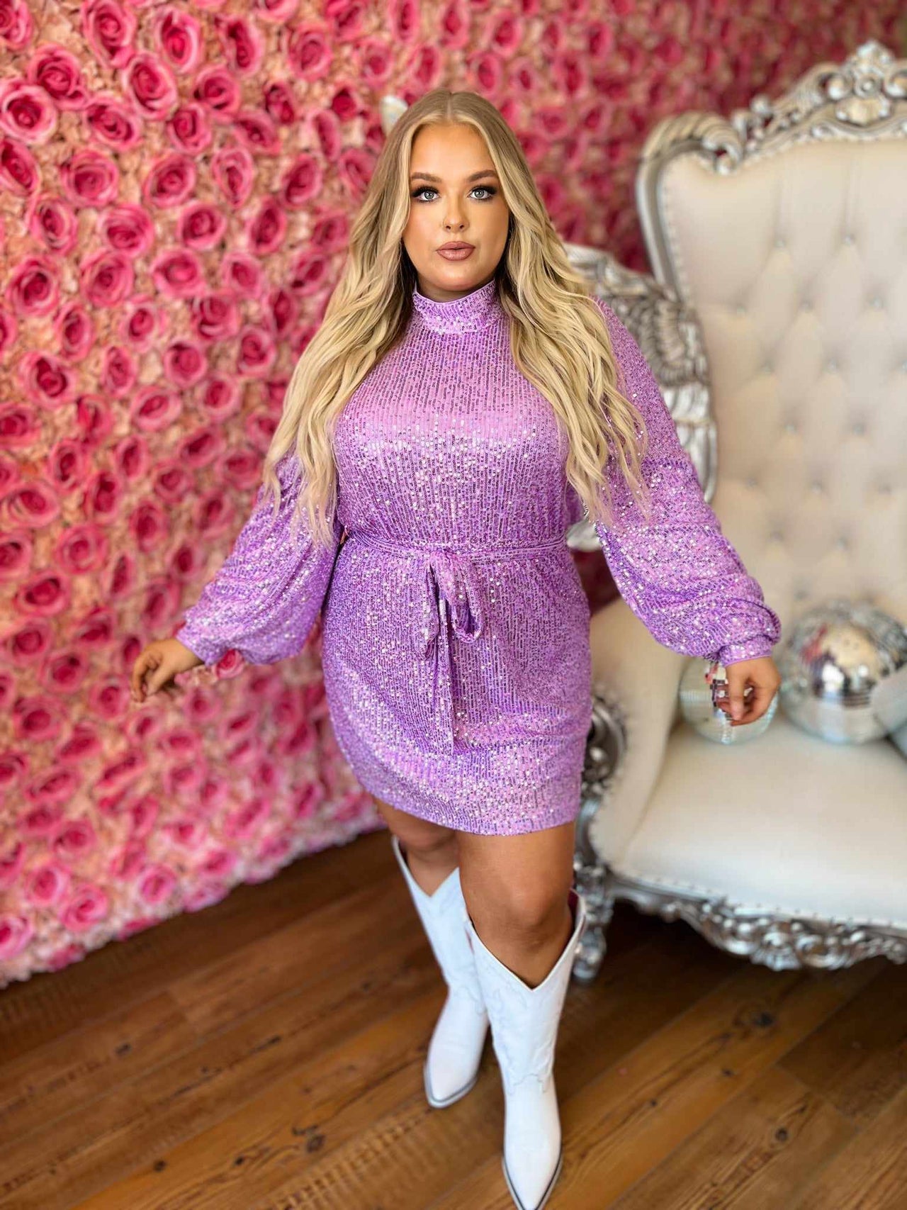 Purple sequin dress.