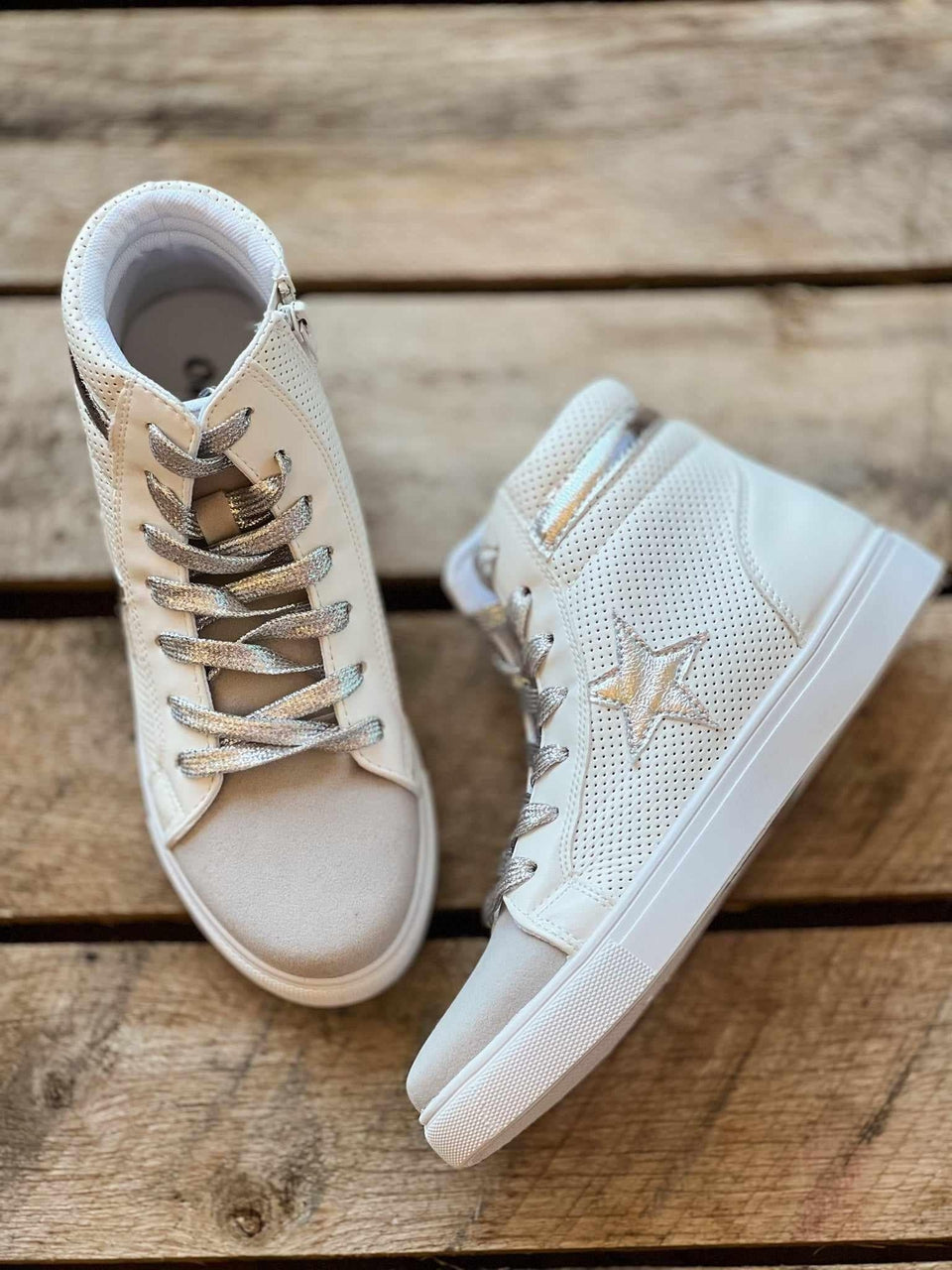 Falling Over The Silver Star Hi-Top Sneakers
