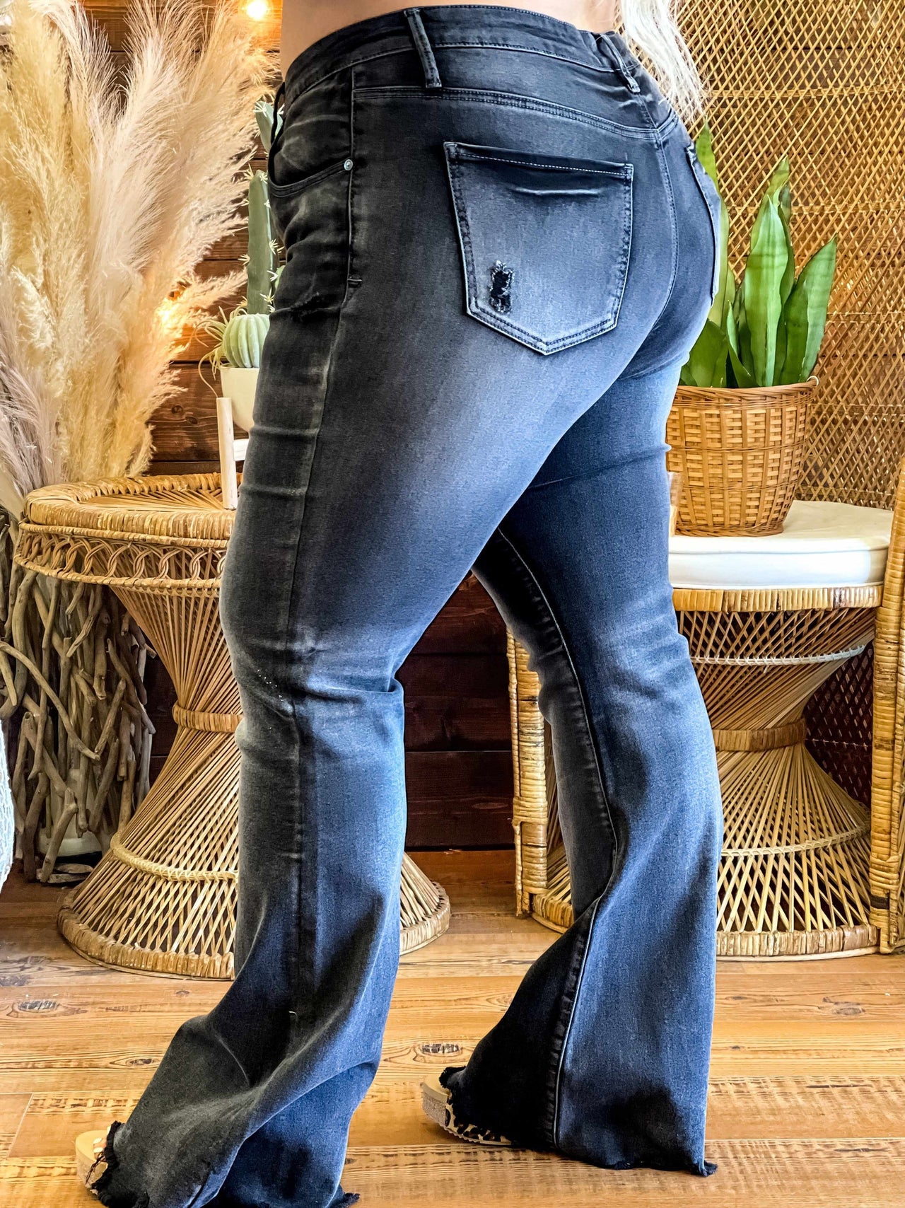 Mid Rise Boot Cut Distressed Jeans plus size