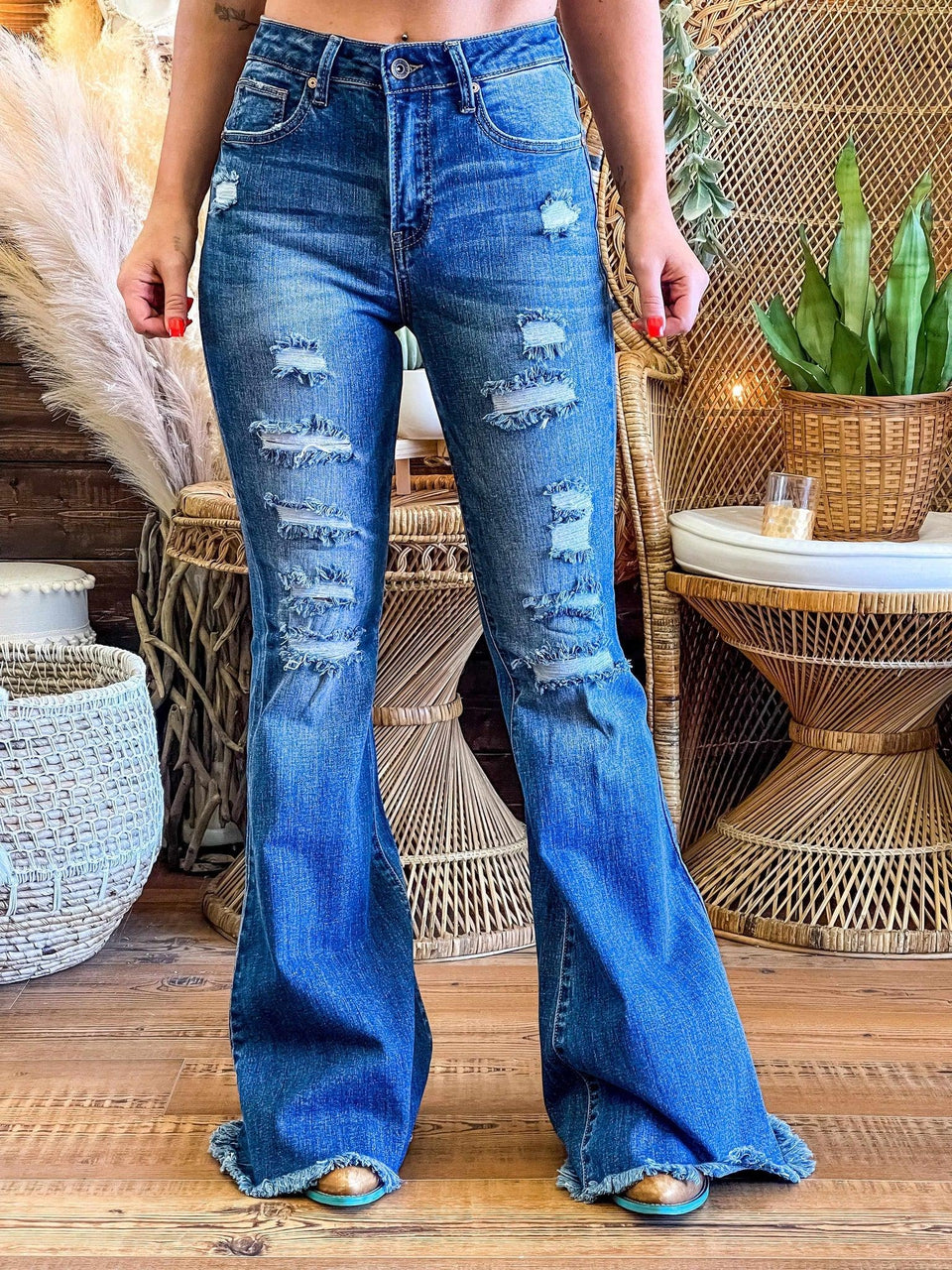 boot cut distressed jeans