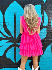 Thumbnail for The Marsha Ruffle Organza Mini Dress - Hot Pink