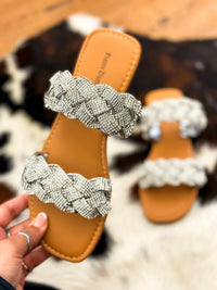 Thumbnail for Rhinestone slip on silver sandals