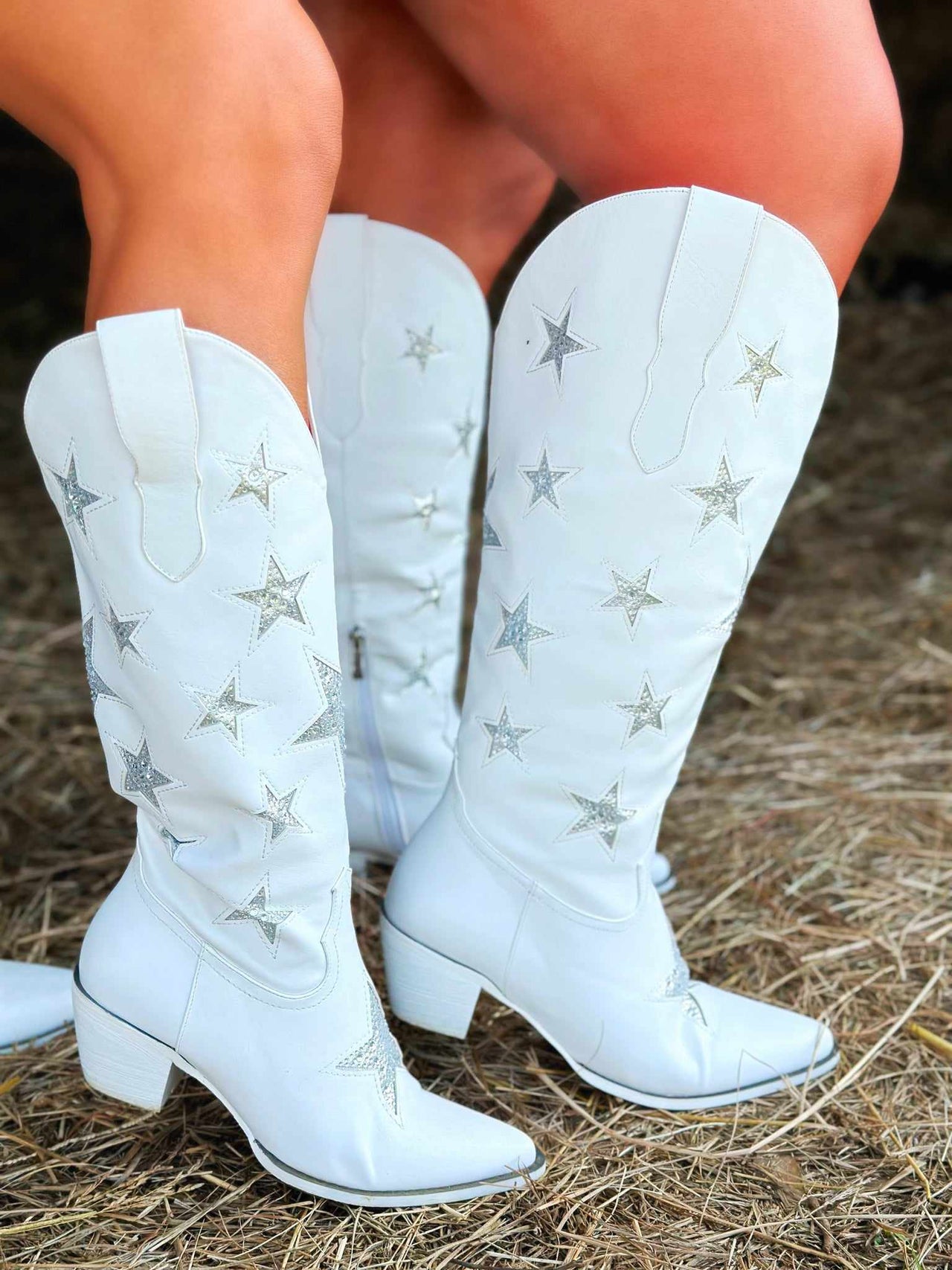 Wide leg western boots with stars.