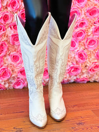 Thumbnail for Knee high white cowgirl boots