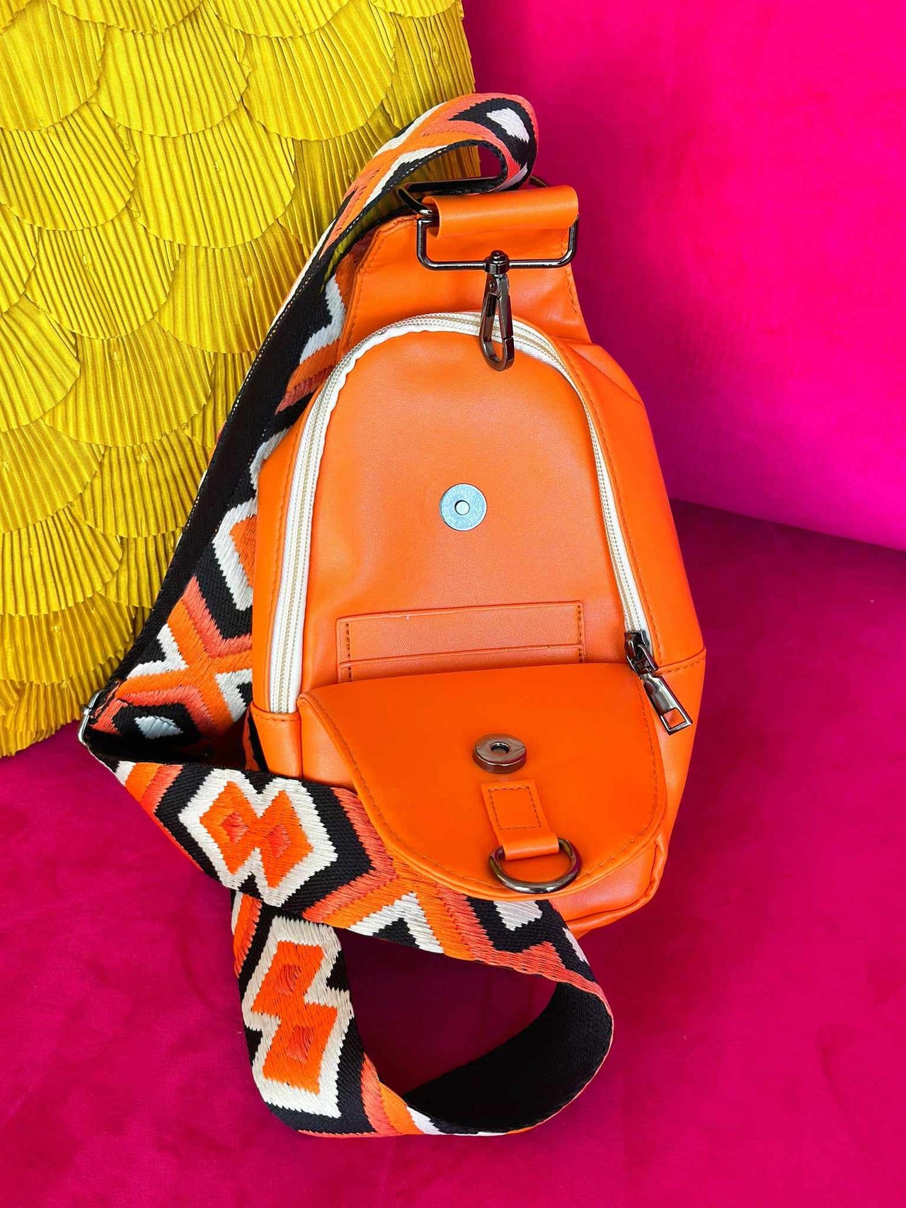 PREMIUM On The Go Orange With Multi Orange Strap Sling Bag
