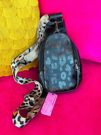 Thumbnail for PREMIUM On The Go Black Leopard Print Sling Bag