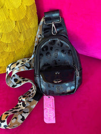 Thumbnail for PREMIUM On The Go Black Leopard Print Sling Bag