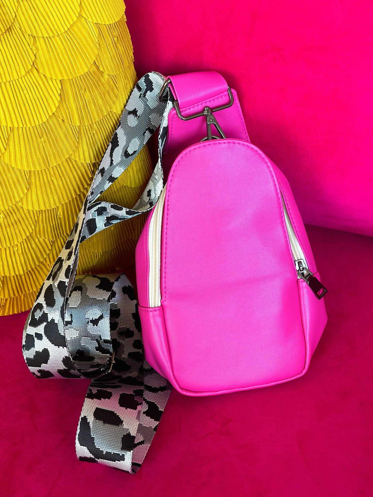 PREMIUM On The Go Hot Pink With Grey Strap Sling Bag