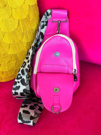 Thumbnail for PREMIUM On The Go Hot Pink With Grey Strap Sling Bag