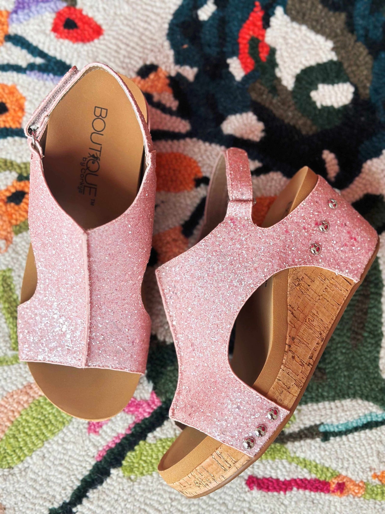 Pink Glitter Wedge Sandal