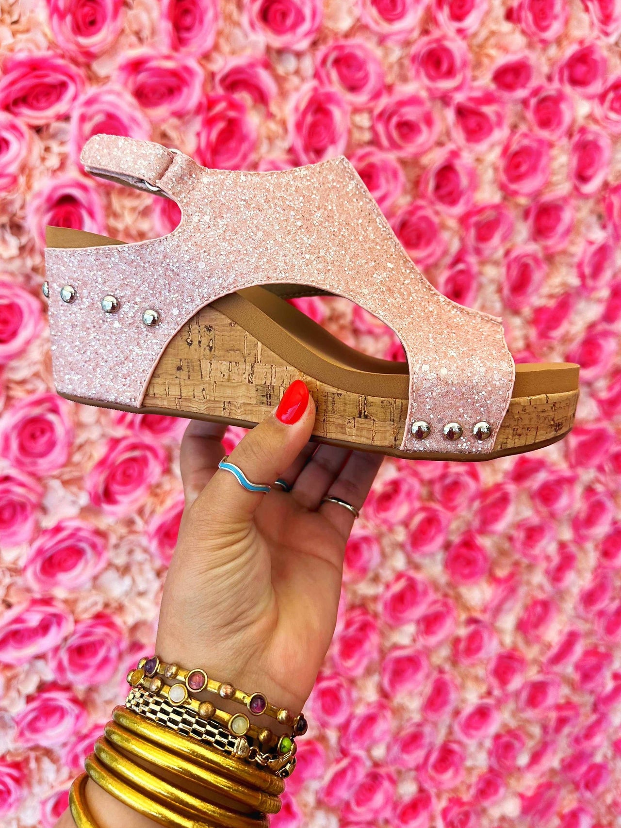 Summer Famous Pink Glitter Wedge