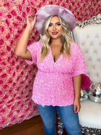 Thumbnail for Pink sequin babydoll top