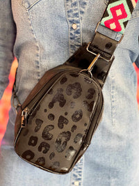 Thumbnail for Premium On The Go Black Leopard And Aztec Sling Bag