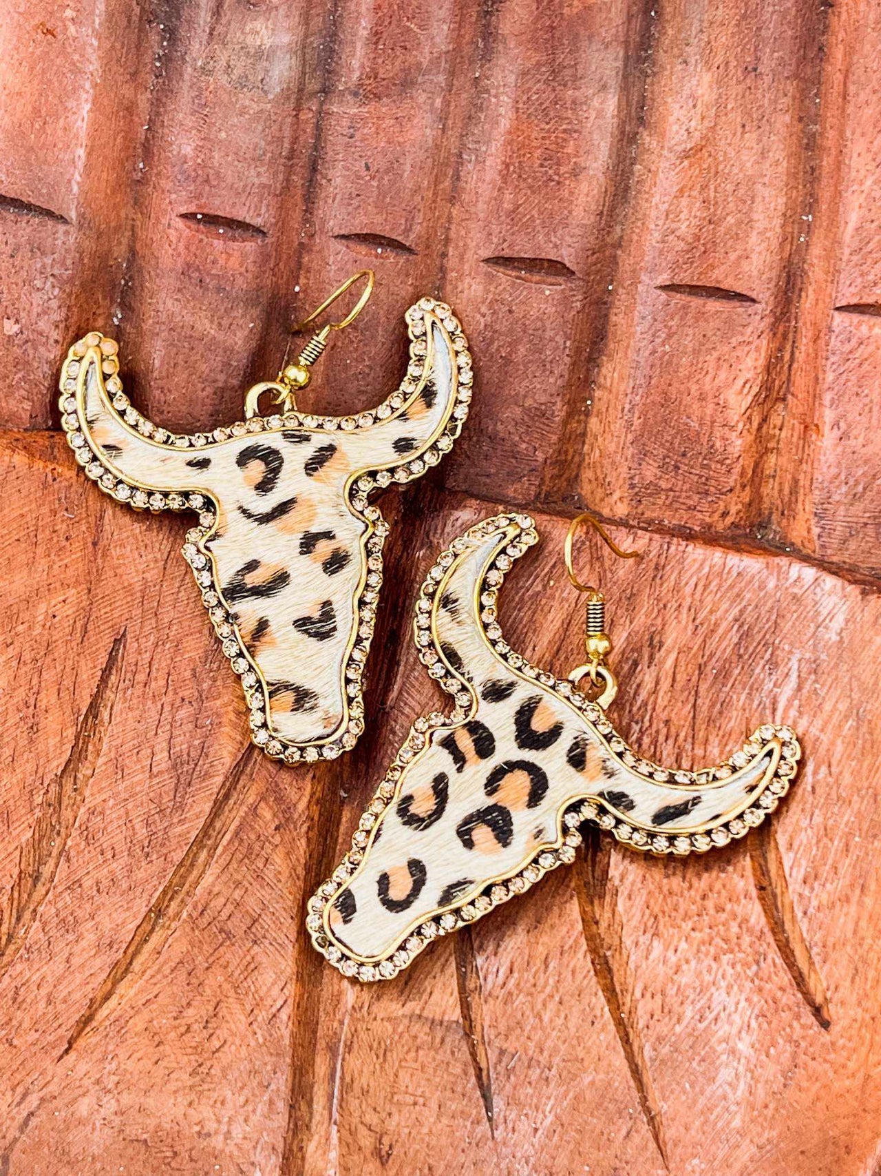 Leopard Steer Skull Earrings-Earrings-Southern Fried Chics