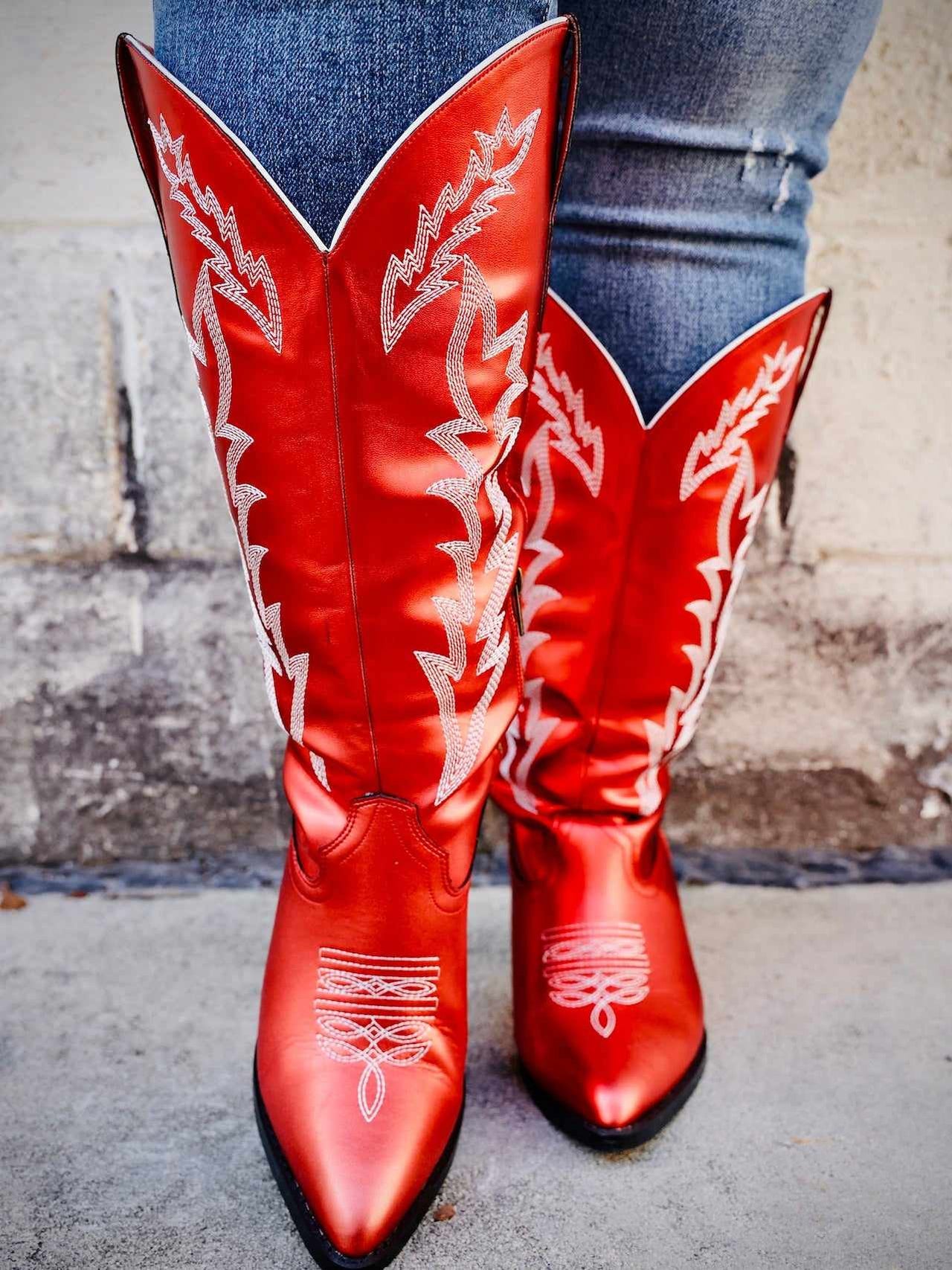 Red Western Boots-Wide Calf
