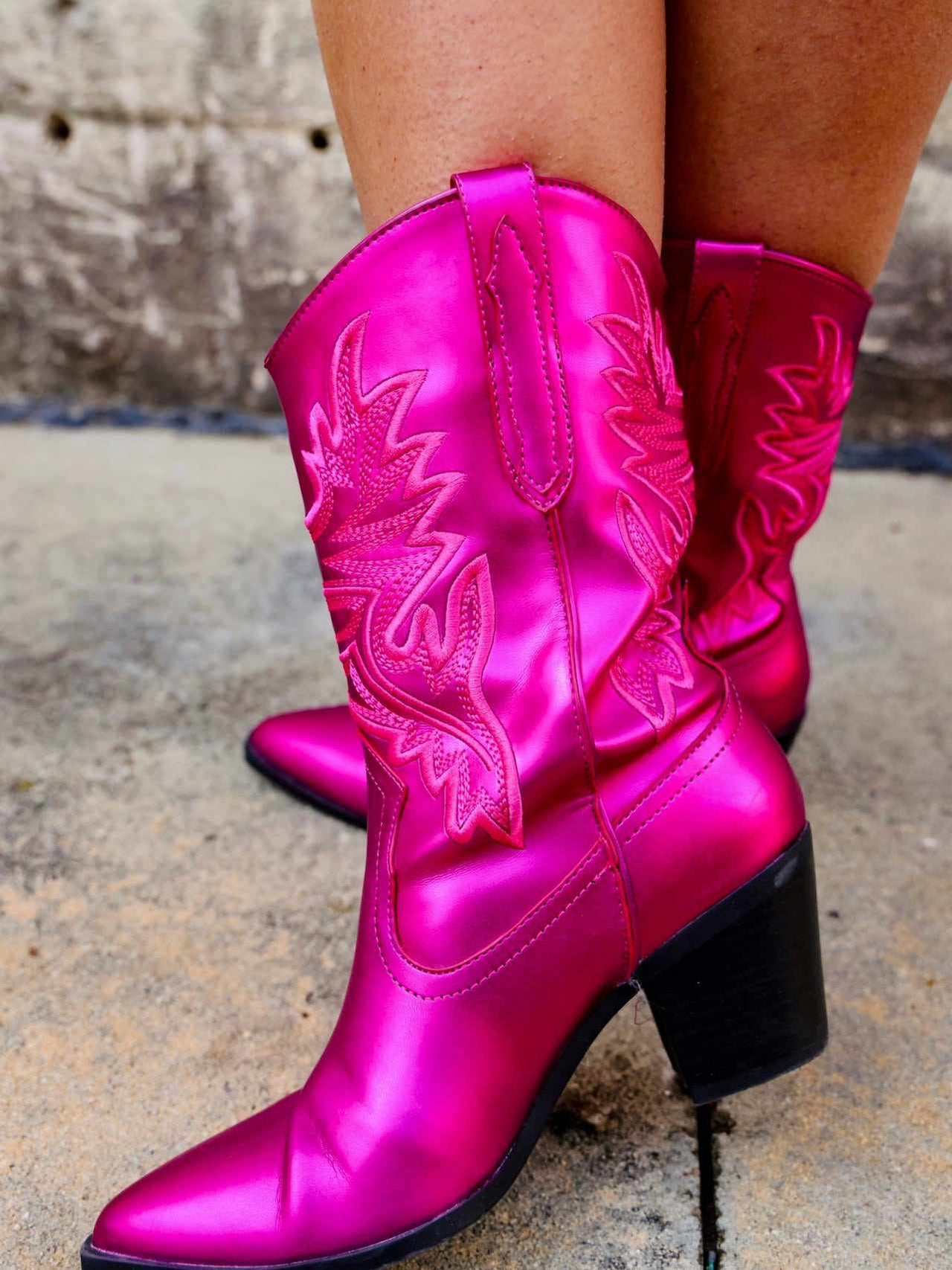 Space Cowgirl Booties - Pink Metallic