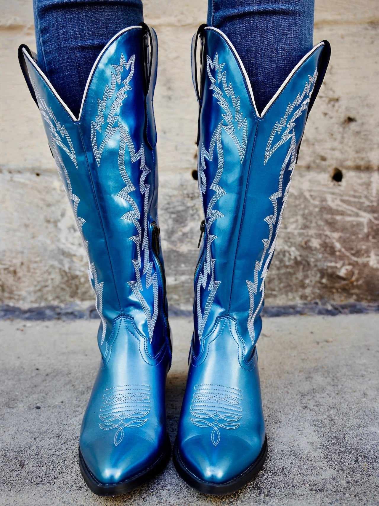 Blue cowgirl boots.