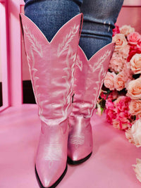 Thumbnail for Pink cowgirl boots in wide calf.