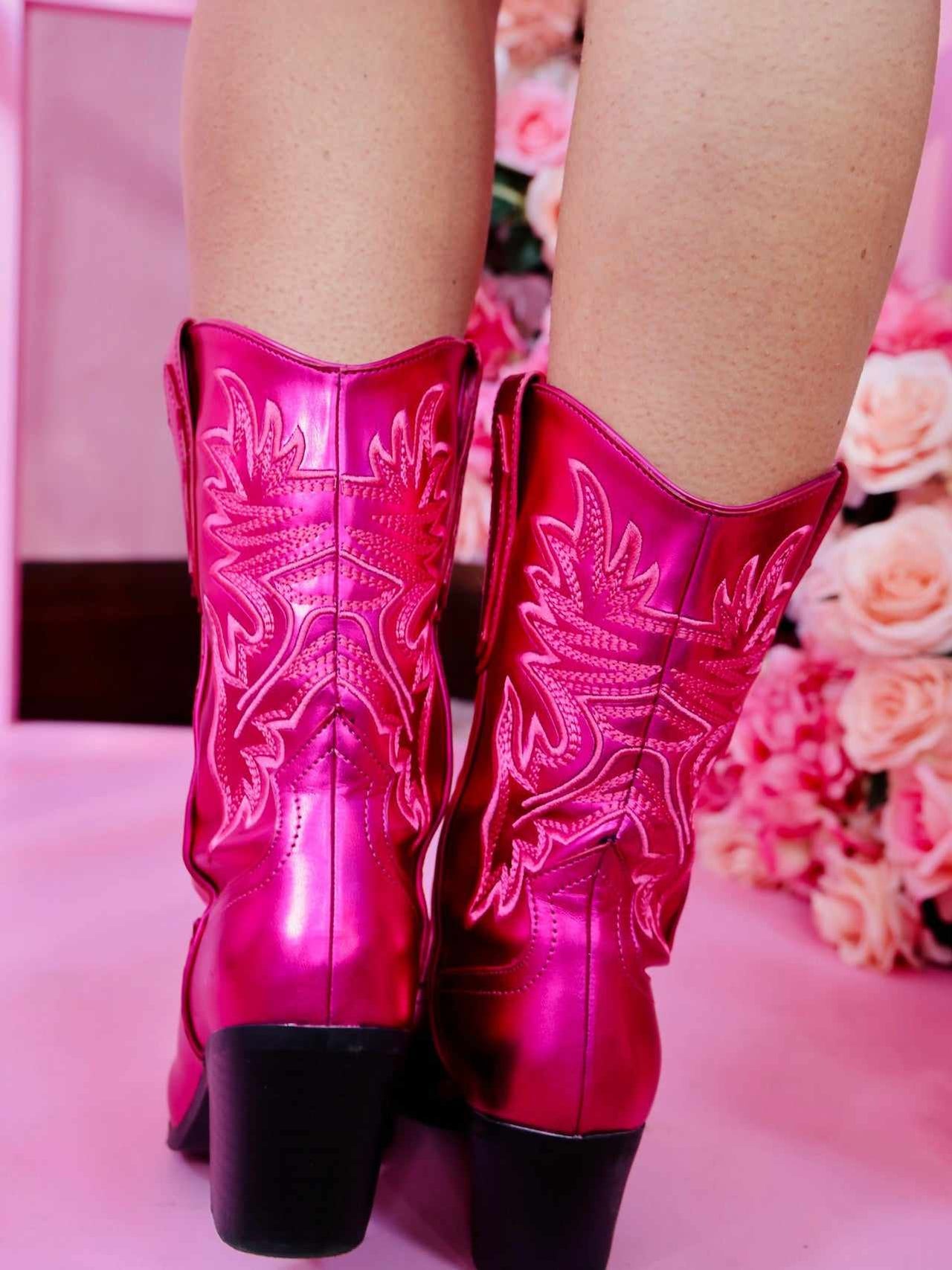 Space Cowgirl Booties - Pink Metallic