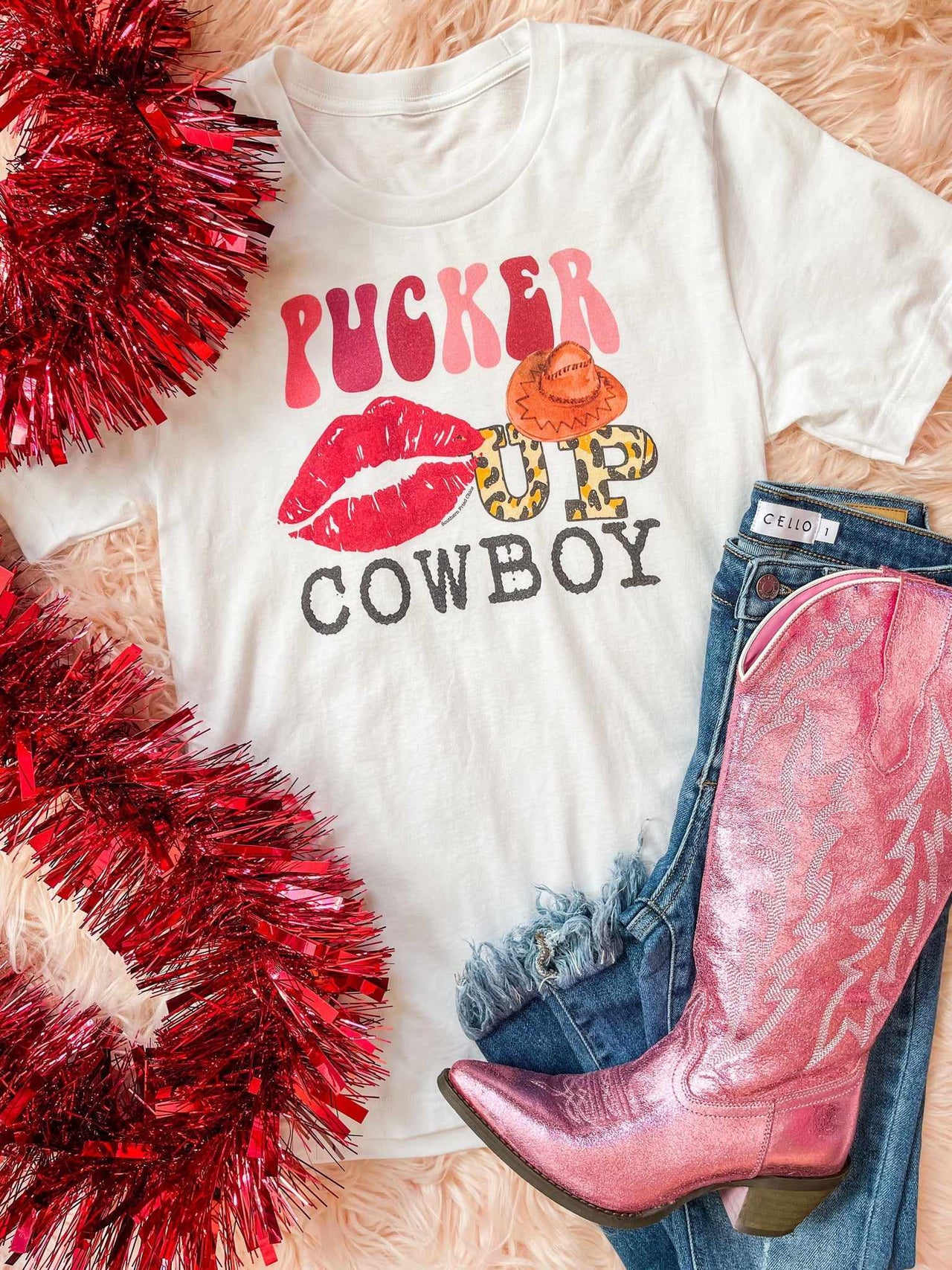 Pucker Up Cowboy Tee-Southern Fried Chics
