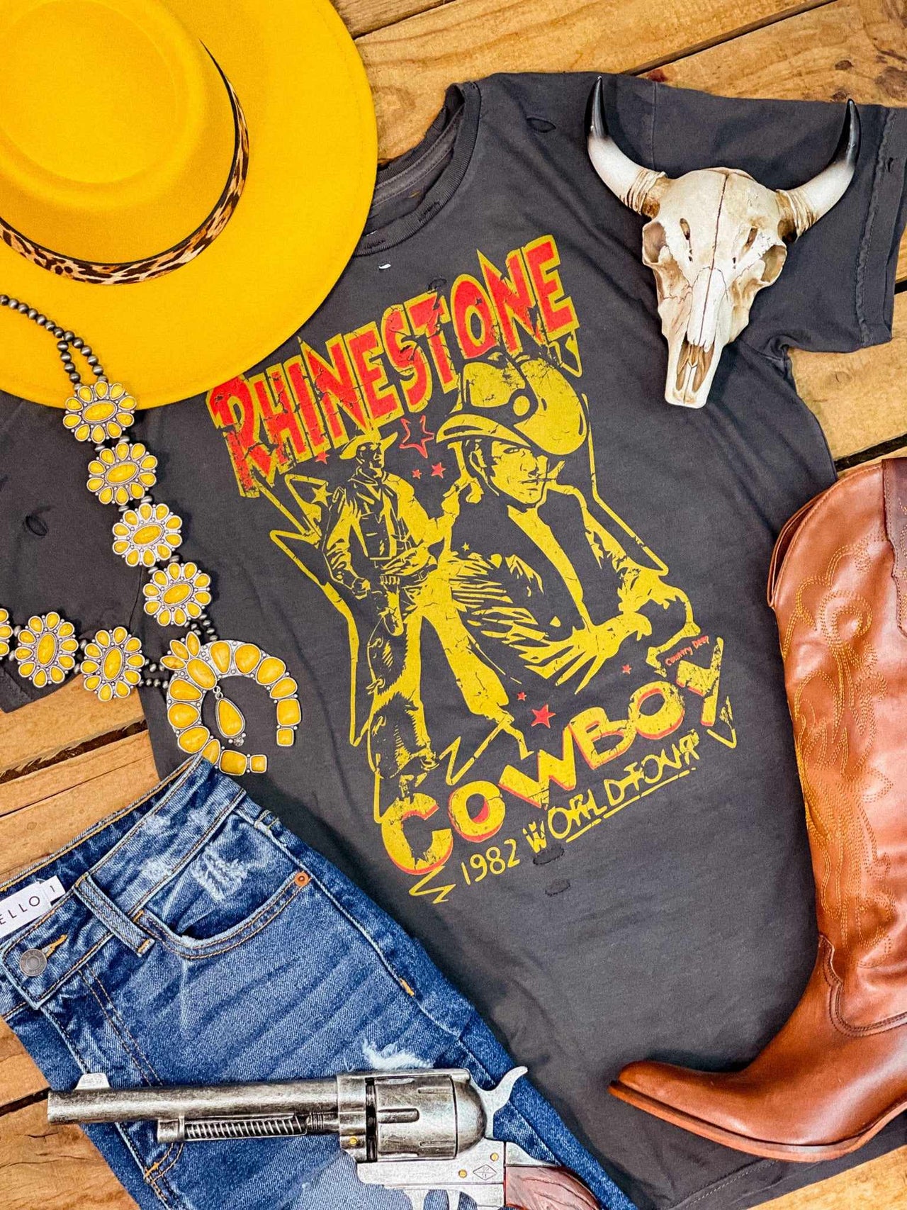 Rhinestone Cowboy 80s Distressed Tee-T Shirts-Southern Fried Chics