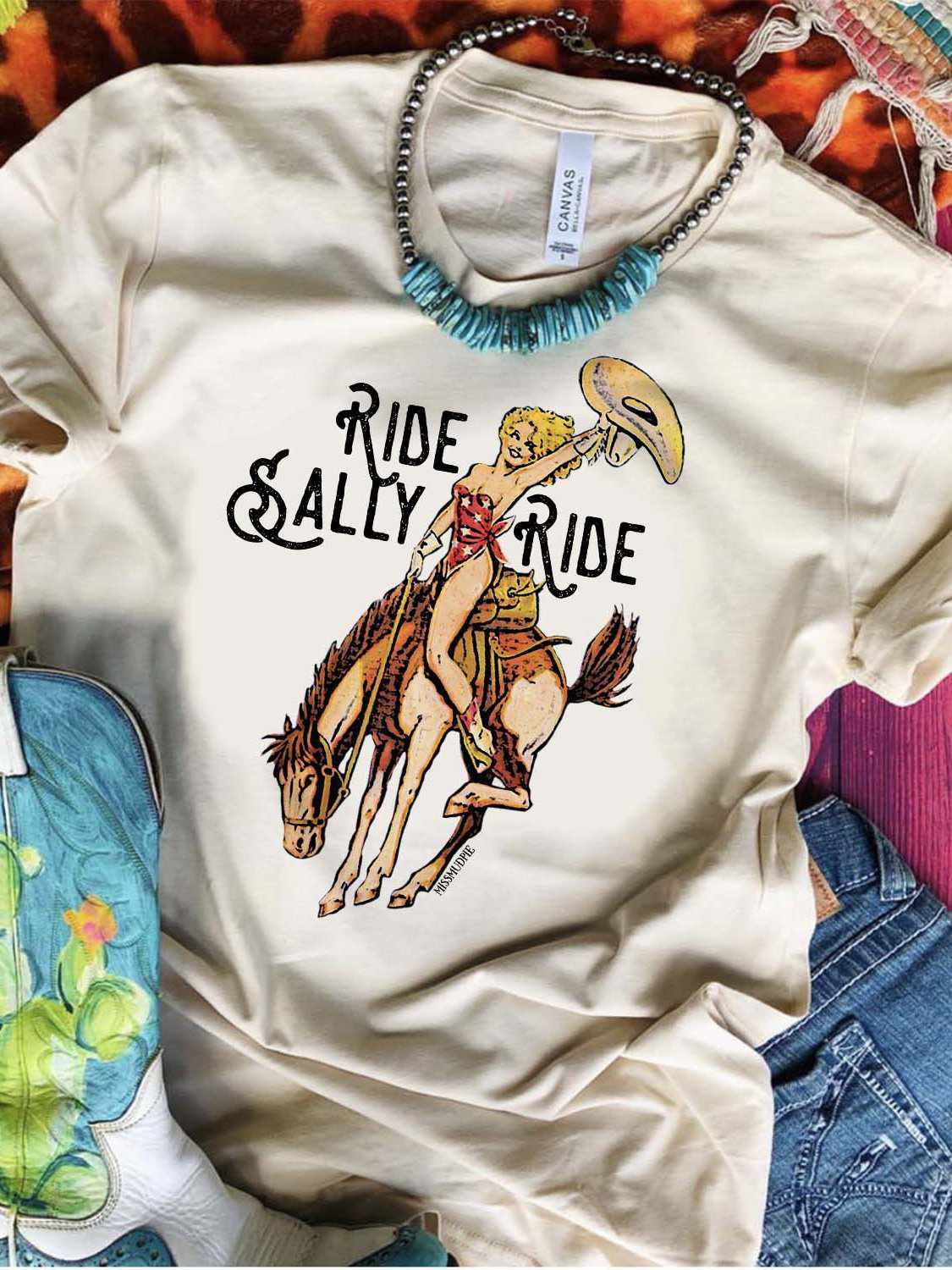 Ride Sally Ride Tee - Cream-T Shirts-Southern Fried Chics