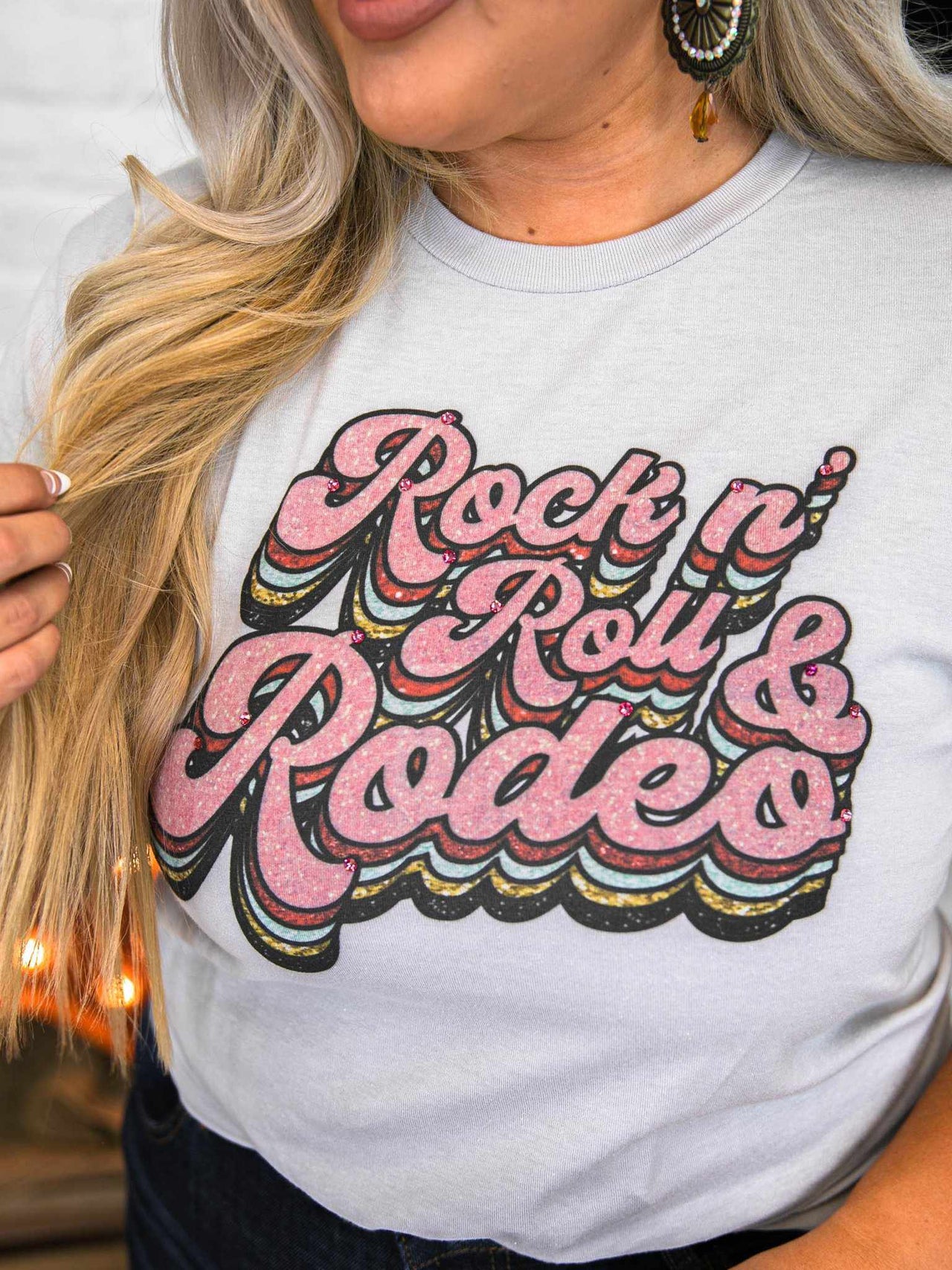 Rock N Roll And Rodeo Tee - Silver-T Shirts-Southern Fried Chics